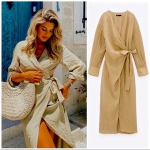 NWT!!! ZARA Dress Wrap Style Textured Midi Long Sleeve